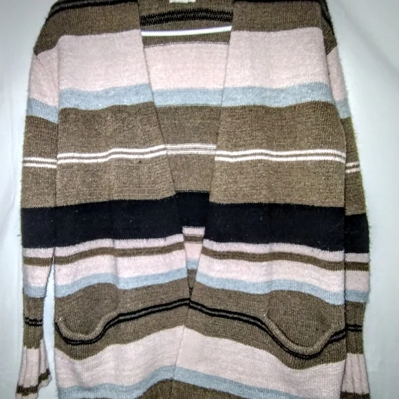 Caslon Women's Multicolor Striped Open Cardigan Sz Medium Nordstrom Wool Mohair - Picture 4 of 8